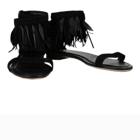 Tod’s Leaf Fringe Sandals, Size 8, Black, NIB - Picture 4 of 17